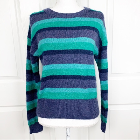 Code x Mode Sweater Women Large Blue Green Striped Crew Neck Pullover Cozy Soft - Picture 7 of 7